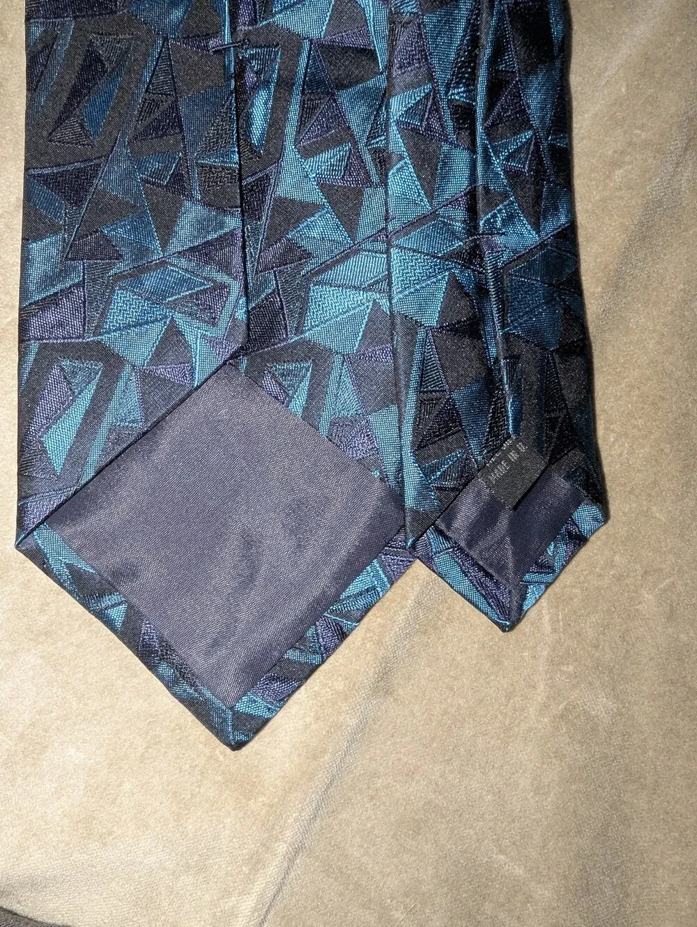Vintage Garrick Anderson Silk Tie Abstract Geometric Blue